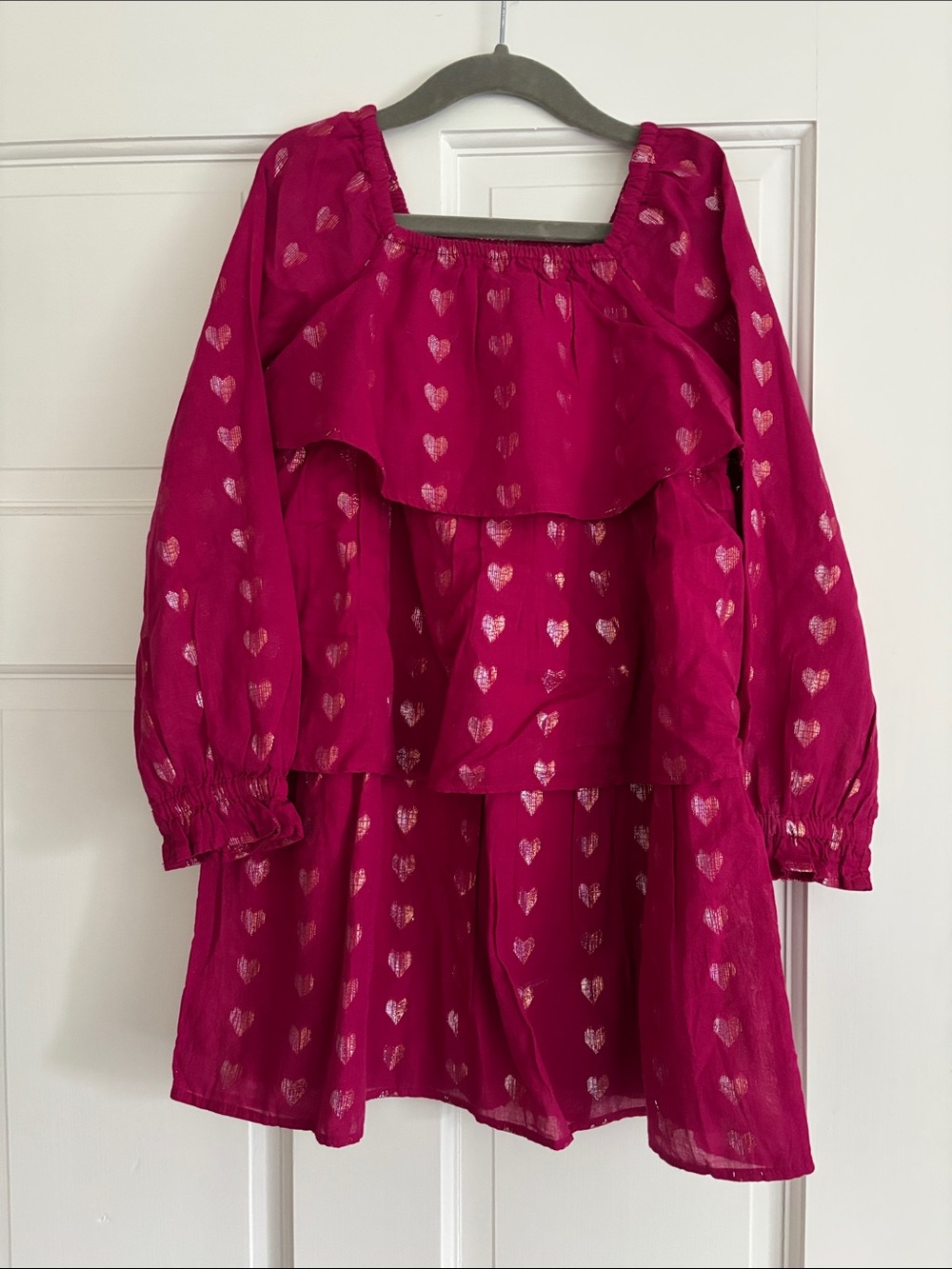 Crewcuts Fuchsia Metallic Heart Tiered Dress